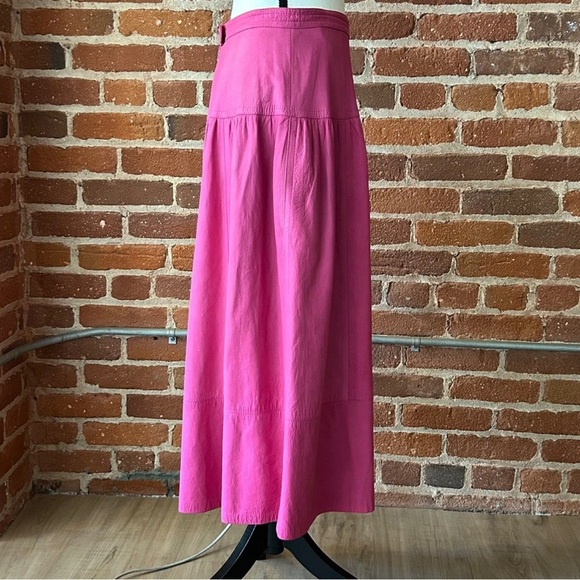 Vintage 80's FRENZI Pink Leather Midi Length Skirt Size Small Sissy CD Trans TS - Picture 6 of 11